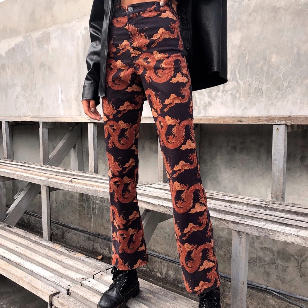 Dragon Print Flare Trouser